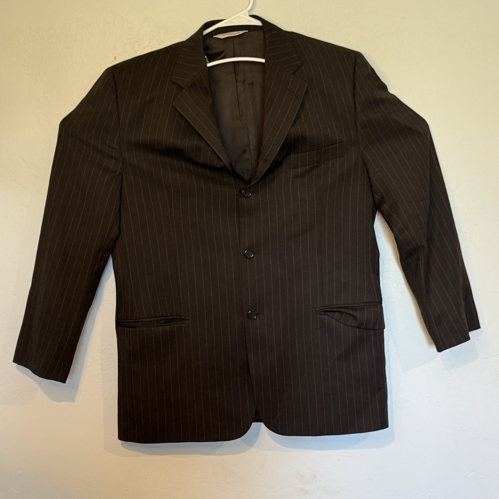 Pronto Uomo Mens Black Pinstripe Blazer Jacket Italy Super 110s Lessona Wool 42